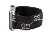 Load image into Gallery viewer, Sparkly Black Silver GG Pattern Elastic Apple Watch Band