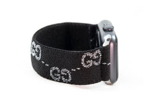 Load image into Gallery viewer, Sparkly Black Silver GG Pattern Elastic Apple Watch Band