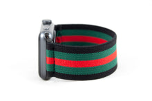 Load image into Gallery viewer, Black Green and Red Stripe Elastic Apple Watch Band