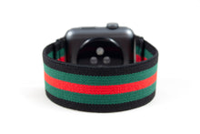 Load image into Gallery viewer, Black Green and Red Stripe Elastic Apple Watch Band
