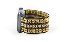 Load image into Gallery viewer, Yellow Black Woven Ethnic Pattern Elastic Apple Watch Band