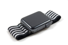 Load image into Gallery viewer, Black & Silver Stripes Elastic Apple Watch Band