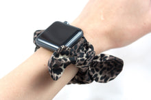 Load image into Gallery viewer, Leopard Apple Watch Scrunchie Band with Top Knot Bow