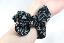 Load image into Gallery viewer, B&W Floral Apple Watch Scrunchie Band with Top Knot Bow