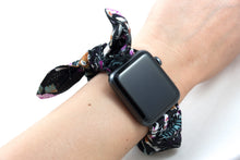 Load image into Gallery viewer, Exotic Floral Apple Watch Scrunchie Band with Top Knot Bow - 38mm 42mm / 40mm 44mm Series 1 - 6 & SE