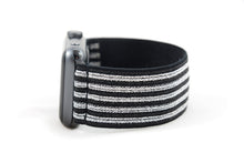 Load image into Gallery viewer, Black & Silver Stripes Elastic Apple Watch Band