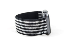 Load image into Gallery viewer, Black & Silver Stripes Elastic Apple Watch Band