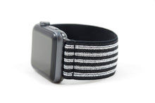 Load image into Gallery viewer, Black & Silver Stripes Elastic Apple Watch Band