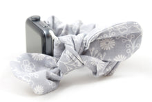 Load image into Gallery viewer, Grey Floral Apple Watch Scrunchie Band with Top Knot Bow