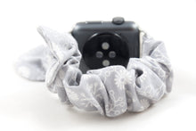 Load image into Gallery viewer, Grey Floral Apple Watch Scrunchie Band with Top Knot Bow