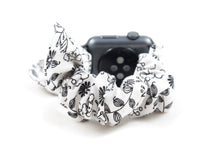 Load image into Gallery viewer, White Floral Apple Watch Scrunchie Band with Top Knot Bow - 38mm 42mm / 40mm 44mm Series 1 - 6 & SE