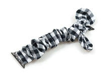 Load image into Gallery viewer, B&W Gingham Apple Watch Scrunchie Band with Top Knot Bow - 38mm 42mm / 40mm 44mm Series 1 - 6, SE
