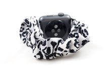 Load image into Gallery viewer, Snow Leopard Apple Watch Scrunchie Band with Top Knot Bow - 38mm 42mm / 40mm 44mm Series 1 - 6 & SE