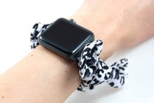 Load image into Gallery viewer, Snow Leopard Apple Watch Scrunchie Band with Top Knot Bow - 38mm 42mm / 40mm 44mm Series 1 - 6 & SE