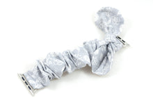 Load image into Gallery viewer, Grey Floral Apple Watch Scrunchie Band with Top Knot Bow