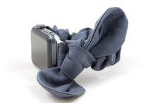 Load image into Gallery viewer, Gray Apple Watch Scrunchie Band with Top Knot Bow - 38mm 42mm / 40mm 44mm Series 1 - 6 & SE