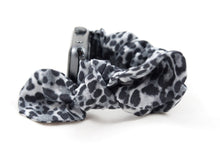 Load image into Gallery viewer, Gray Leopard Apple Watch Scrunchie Band with Top Knot Bow - 38mm 42mm / 40mm 44mm Series 1 - 6 & SE