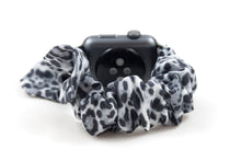 Load image into Gallery viewer, Gray Leopard Apple Watch Scrunchie Band with Top Knot Bow - 38mm 42mm / 40mm 44mm Series 1 - 6 & SE