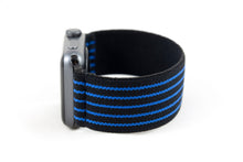 Load image into Gallery viewer, Black with Blue Stripes Elastic Apple Watch Band