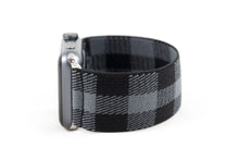 Load image into Gallery viewer, Black & Light Grey Plaid Elastic Apple Watch Band