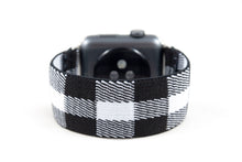 Load image into Gallery viewer, Black & White Plaid Elastic Apple Watch Band