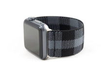 Load image into Gallery viewer, Black & Light Grey Plaid Elastic Apple Watch Band