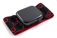 Load image into Gallery viewer, Elastic Apple Watch Band - Hand-Stitched - Black and Red GG Extra Wide Band - 38mm 42mm 40mm 44mm; All Series 1-6 & SE