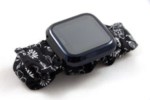 Load image into Gallery viewer, B&W Floral Scrunchie Fitbit Watch Band