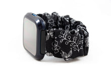 Load image into Gallery viewer, B&W Floral Scrunchie Fitbit Watch Band