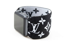 Load image into Gallery viewer, B&amp;W LV Pattern Extra Wide Elastic Apple Watch Band - Hand-Stitched
