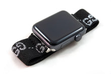 Load image into Gallery viewer, Sparkly Black Silver GG Pattern Elastic Apple Watch Band
