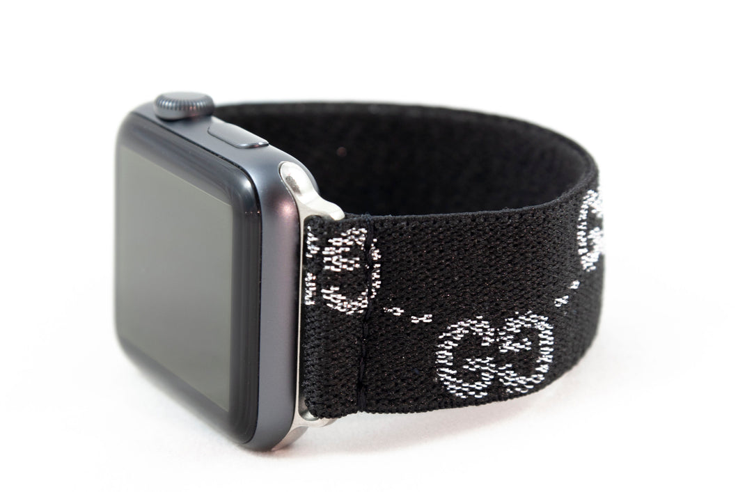 Sparkly Black Silver GG Pattern Elastic Apple Watch Band