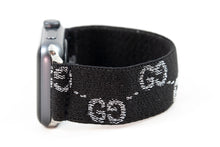Load image into Gallery viewer, Sparkly Black Silver GG Pattern Elastic Apple Watch Band
