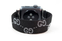 Load image into Gallery viewer, Sparkly Black Silver GG Pattern Elastic Apple Watch Band
