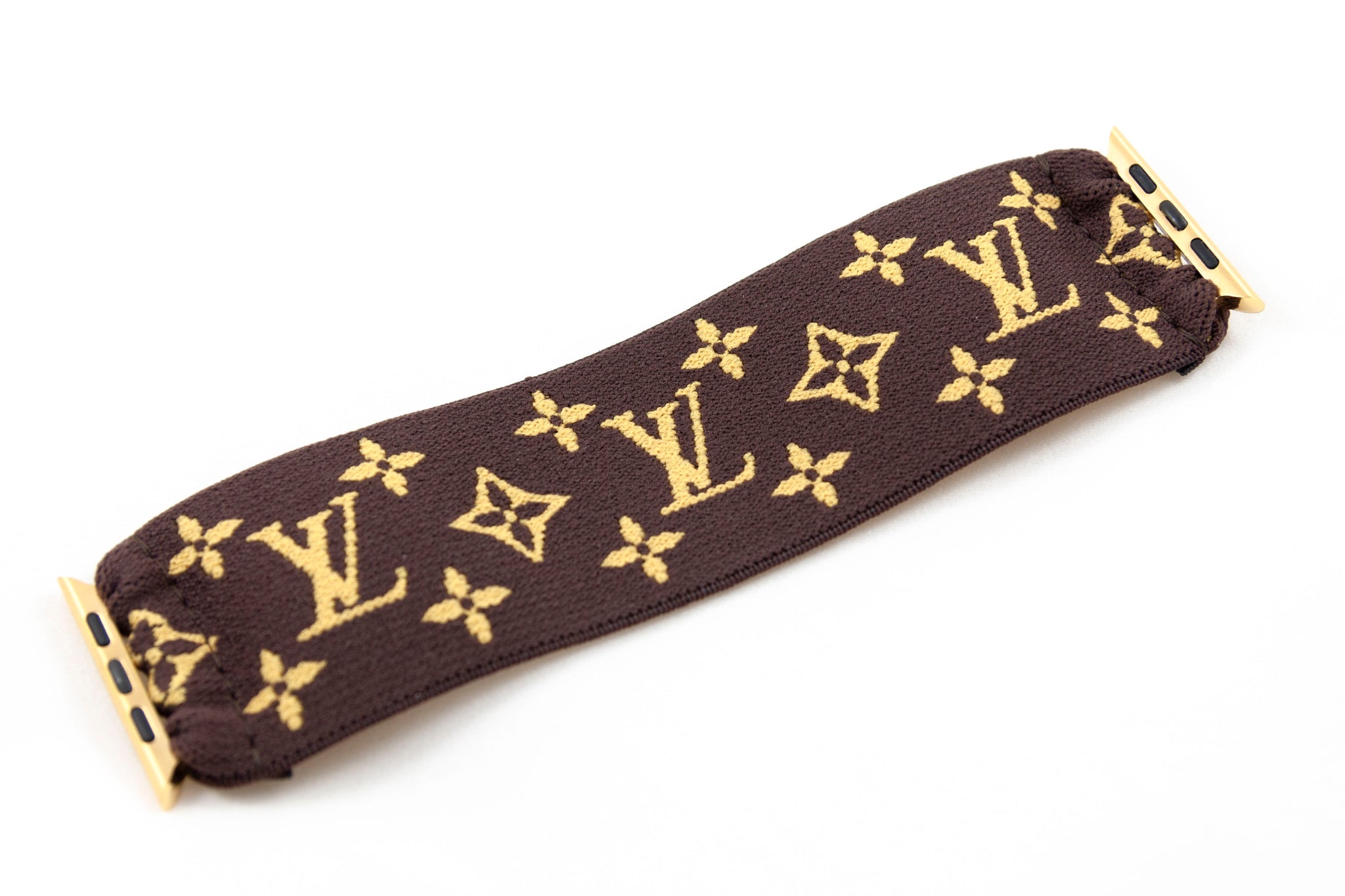 Brown LV Pattern Extra Wide Elastic Apple Watch Band - Hand-Stitched