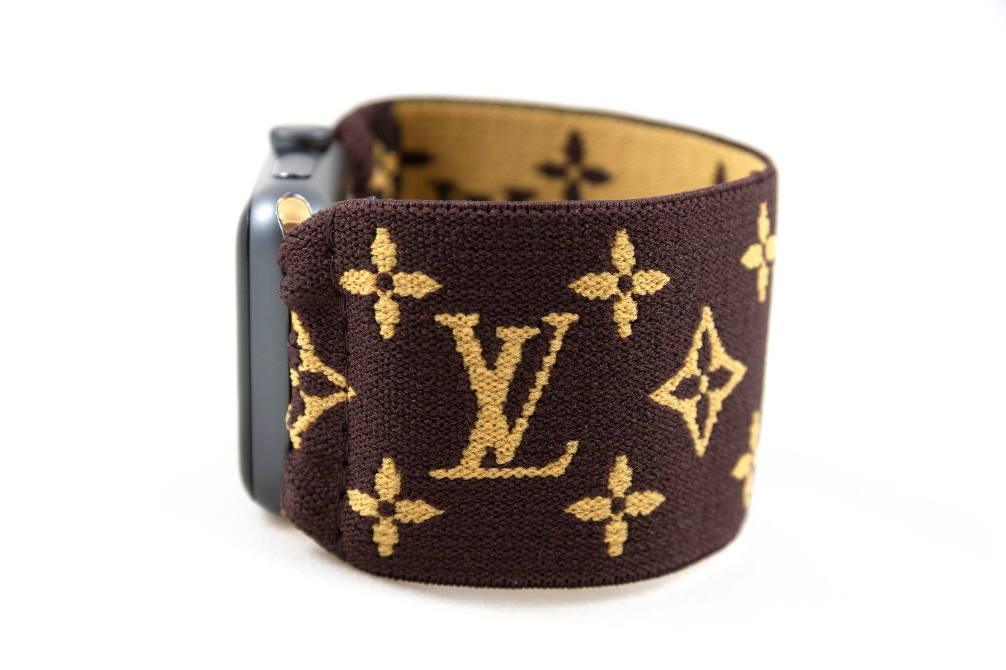 Brown LV Pattern Extra Wide Elastic Apple Watch Band - Hand-Stitched