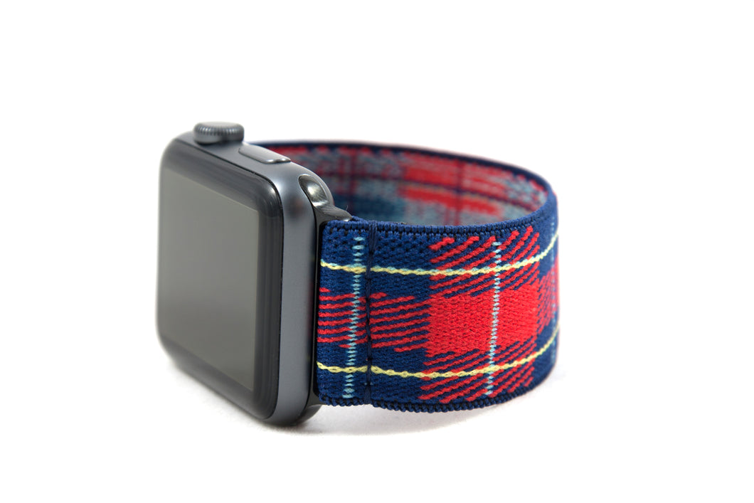 Red Blue Plaid Elastic Apple Watch Band QtCatz