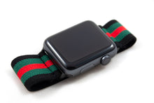 Load image into Gallery viewer, Black Green and Red Stripe Elastic Apple Watch Band
