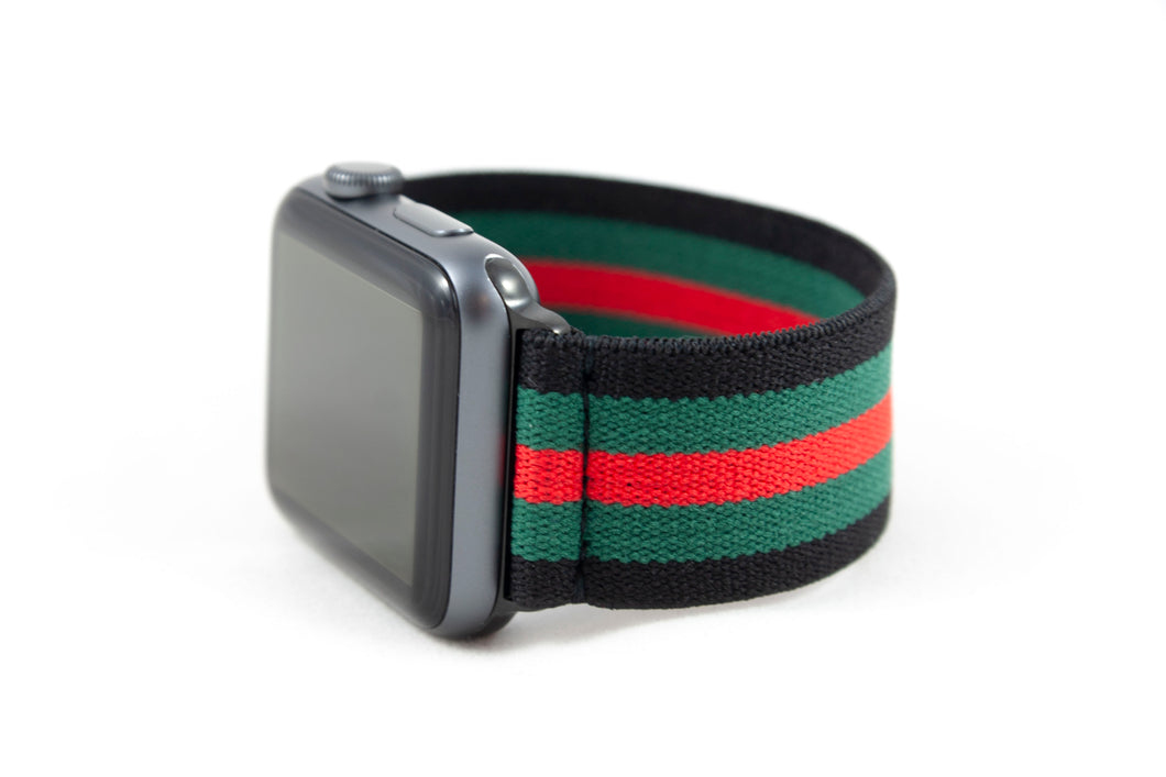 Black Green and Red Stripe Elastic Apple Watch Band