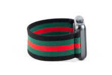 Load image into Gallery viewer, Black Green and Red Stripe Elastic Apple Watch Band
