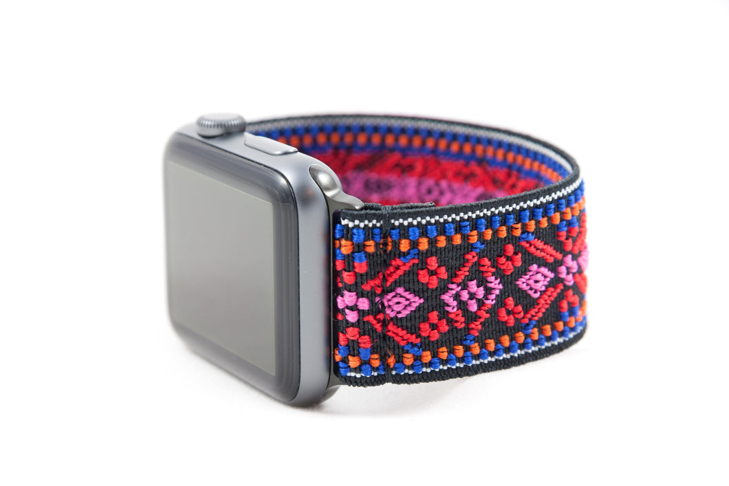 Red Woven Ethnic Pattern Elastic Apple Watch Band