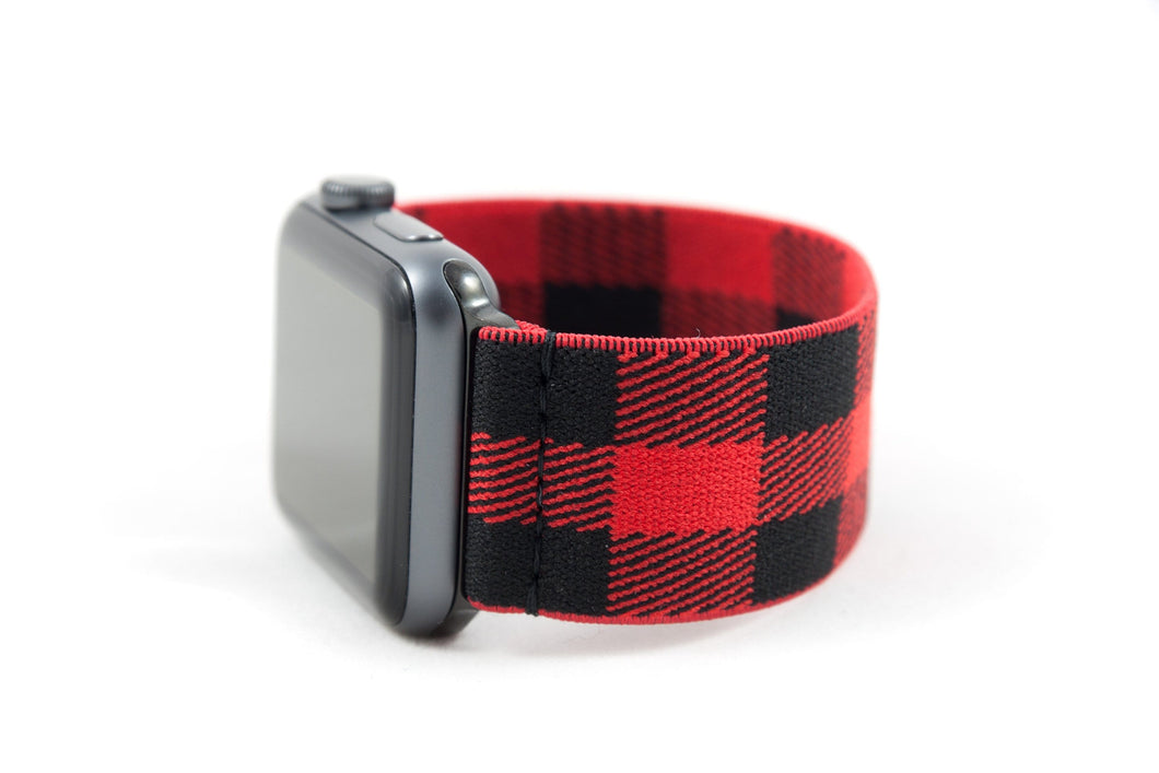 Red & Black Plaid Elastic Apple Watch Band