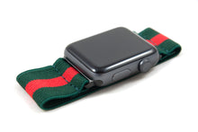 Load image into Gallery viewer, Green and Red Stripe Elastic Apple Watch Band
