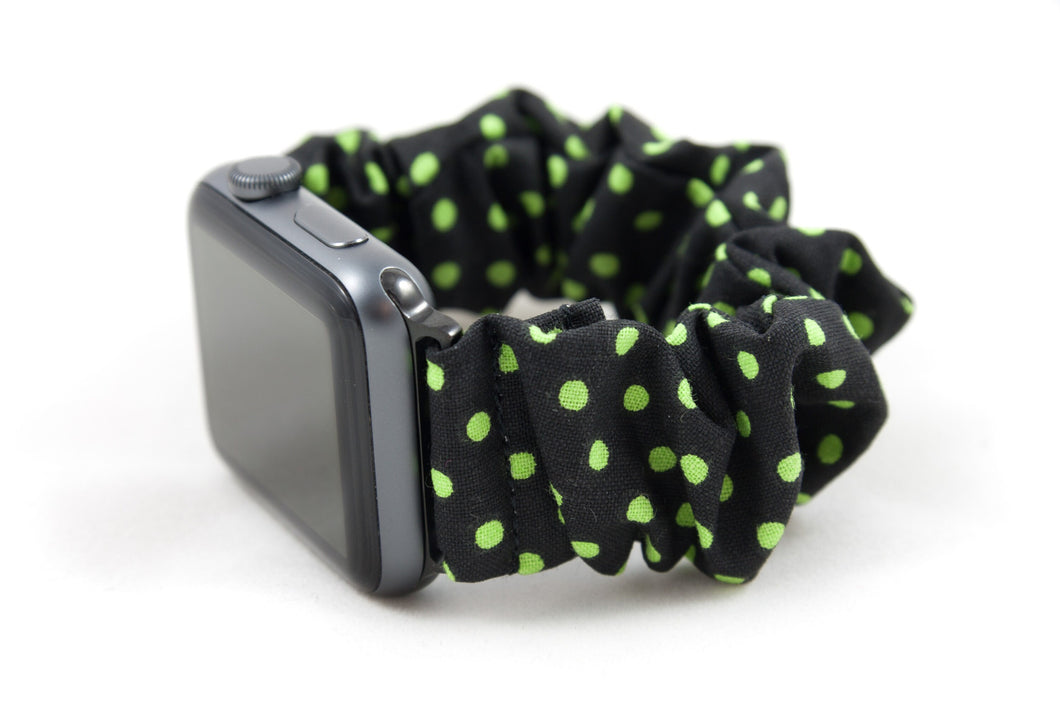 Green Polka Dot Apple Watch Scrunchie Band - 38mm 42mm / 40mm 44mm Series 1 - 6 & SE