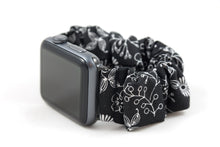 Load image into Gallery viewer, B&amp;W Floral Apple Watch Scrunchie Band
