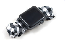 Load image into Gallery viewer, B&amp;W Gingham Apple Watch Scrunchie Band
