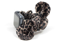 Load image into Gallery viewer, Leopard Apple Watch Scrunchie Band with Top Knot Bow
