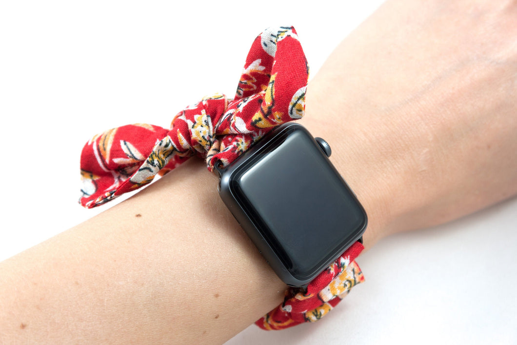 Botanical Apple Watch Scrunchie Band with Top Knot Bow - 38mm 42mm / 40mm 44mm Series 1 - 6 & SE