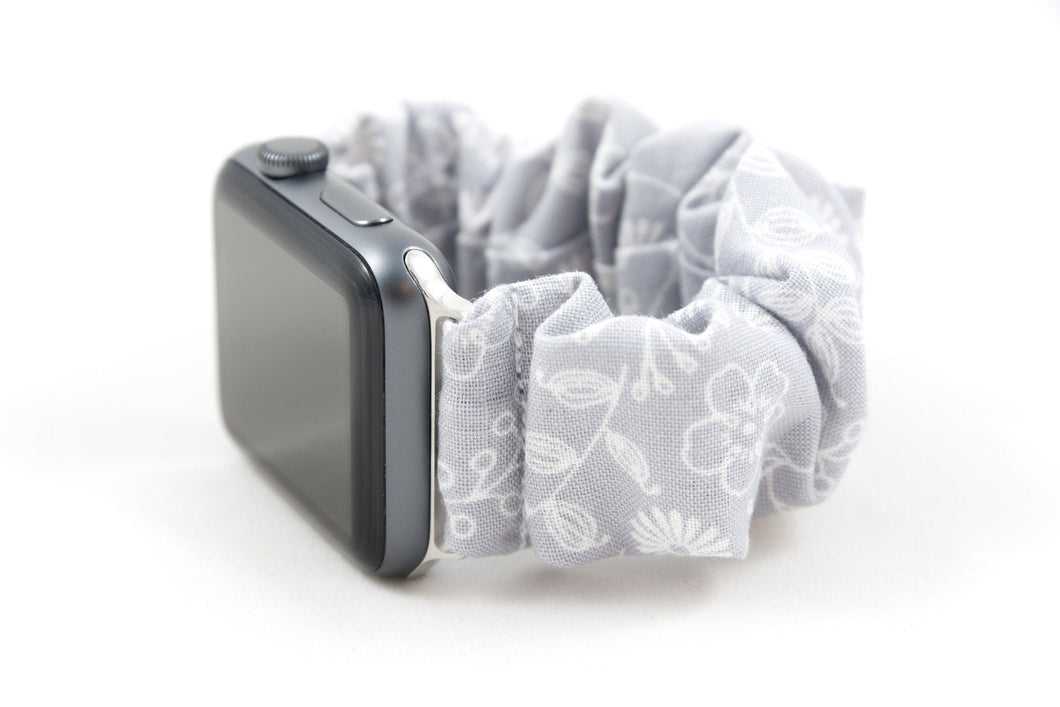 Grey Floral Apple Watch Scrunchie Band