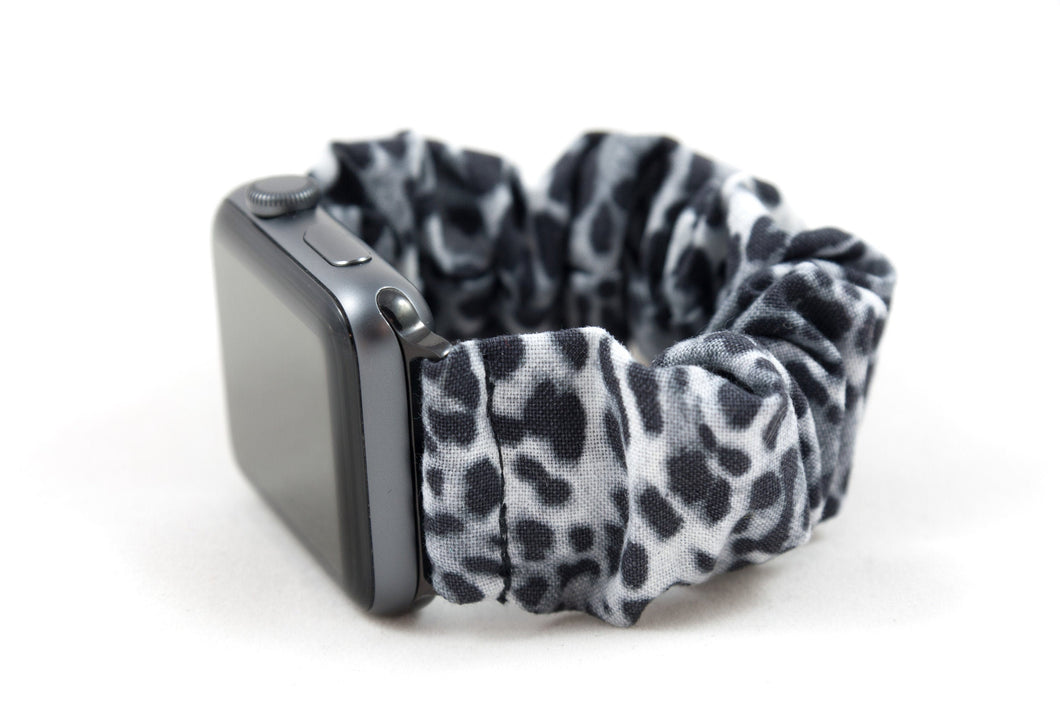 Gray Leopard Apple Watch Scrunchie Band